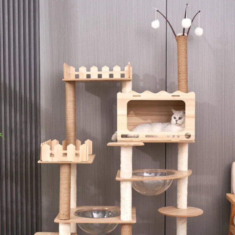 Large Wooden Cat Tree with Space Pod | Indoor Kitty Co