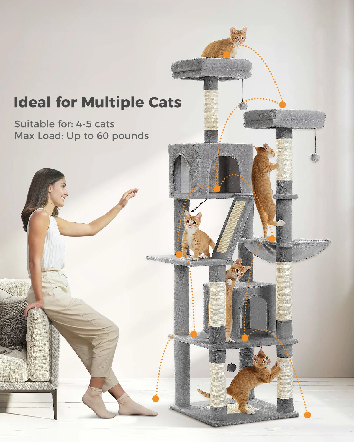 Large Multi-Level Cat Tree with Plush Perches & Hammock | Indoor Kitty Co