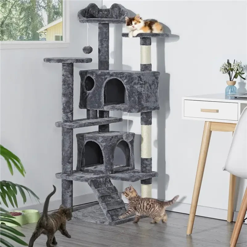 Large Cat Tree with 2 Cosy Condos & Scratching Posts | Indoor Kitty Co