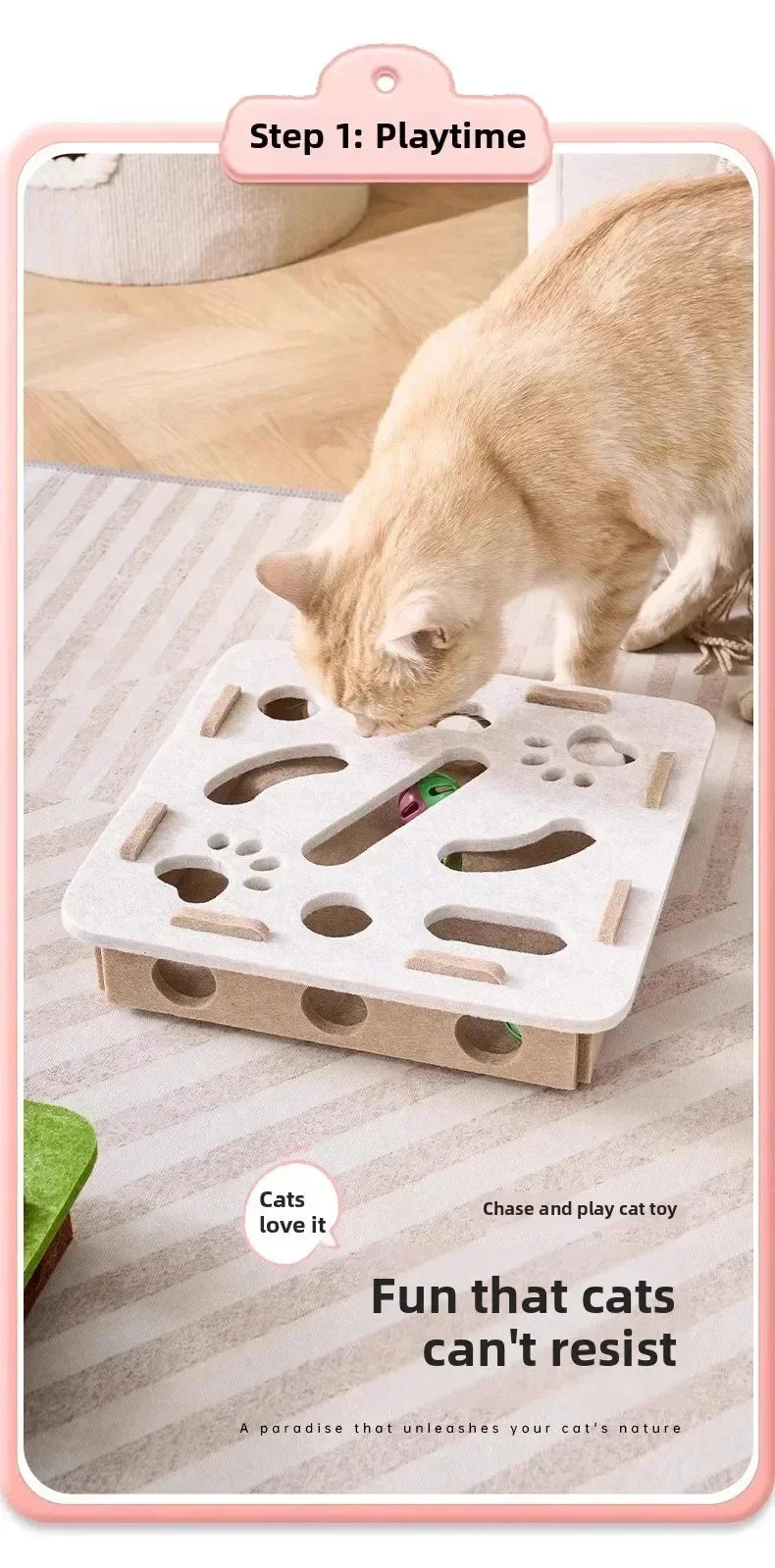 Felt Puzzle Box Cat Toy with Ball