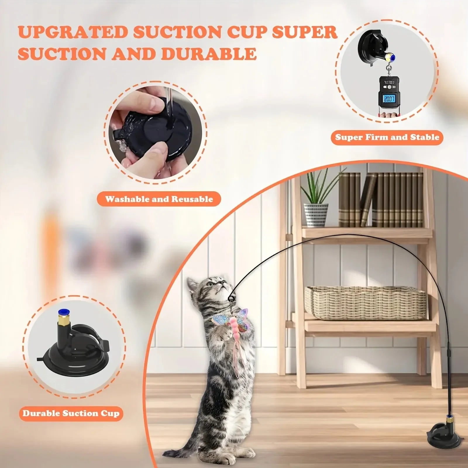 Bell & Feather Wand Cat Teaser with Suction Cup