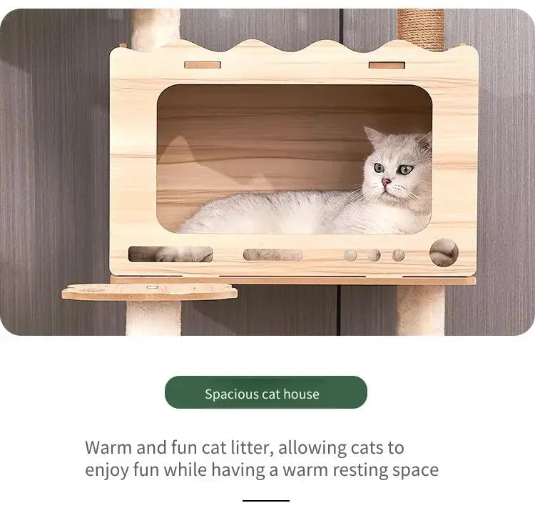Large Wooden Cat Tree with Space Pod | Indoor Kitty Co