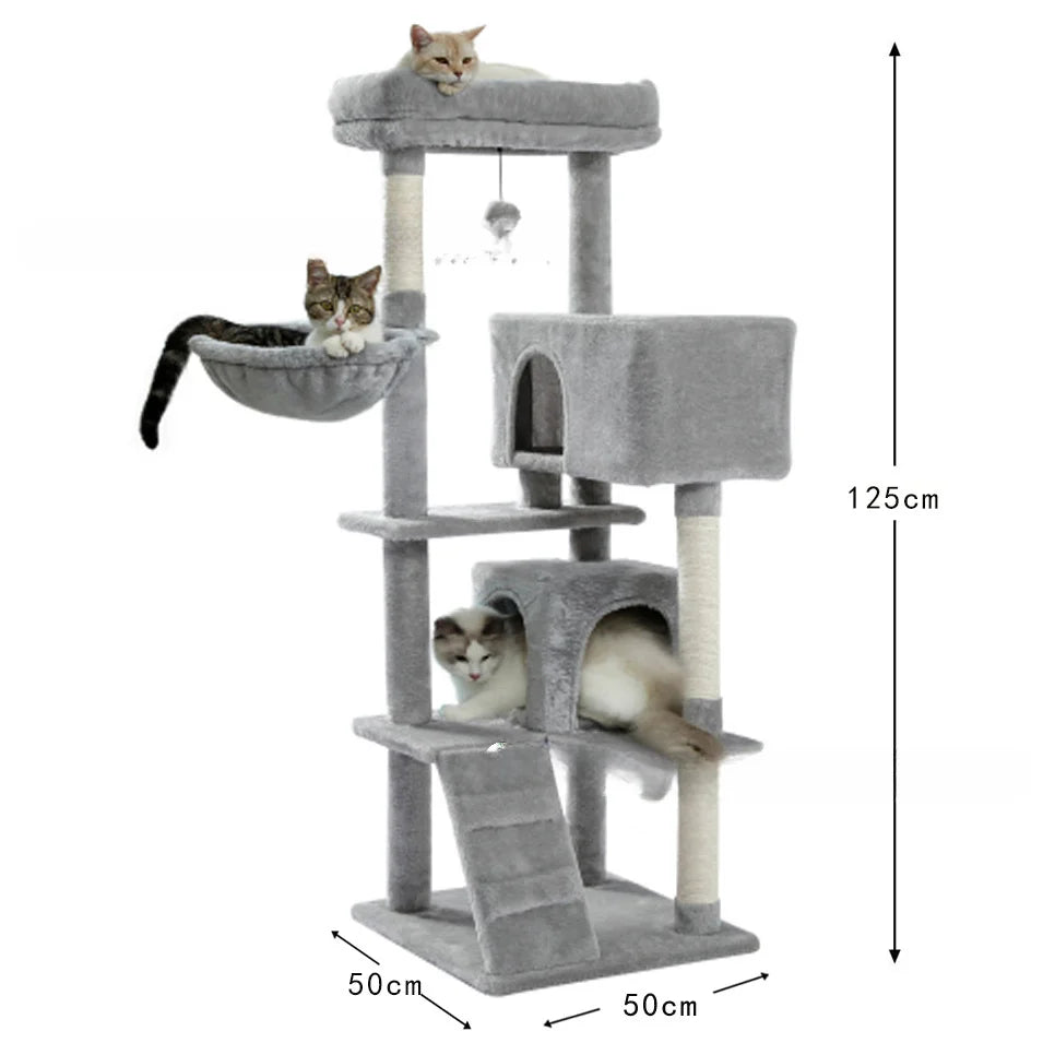 Large Multi-Level Cat Tree with Plush Perches & Hammock | Indoor Kitty Co