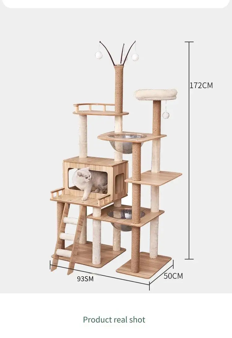 Large Wooden Cat Tree with Space Pod | Indoor Kitty Co