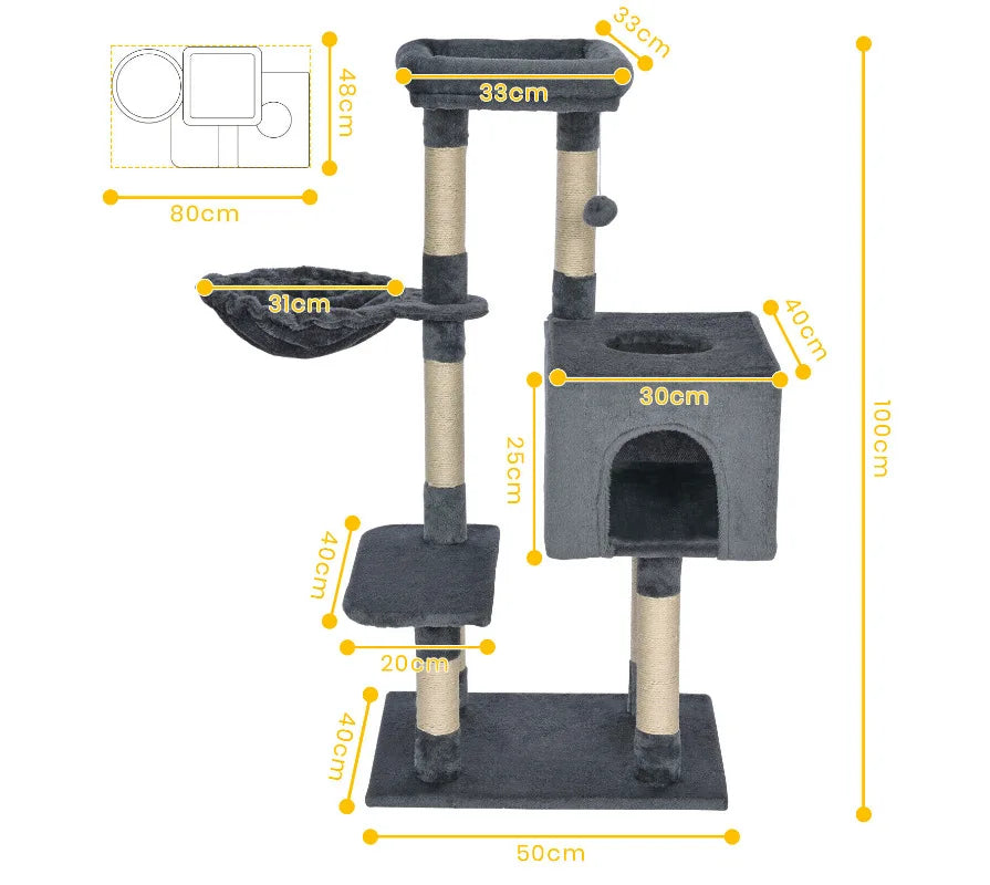 Large Multi-Level Cat Tree with Plush Perches & Hammock | Indoor Kitty Co