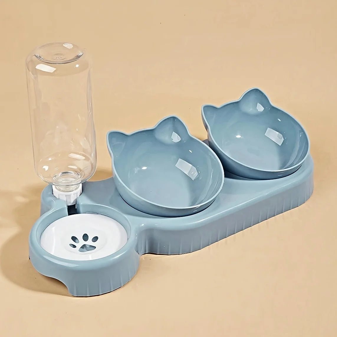 3-in-1 Tilted Cat Food & Water Bowl Set with Gravity Bottle | Indoor Kitty Co