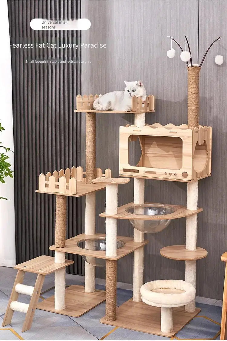 Large Wooden Cat Tree with Space Pod | Indoor Kitty Co