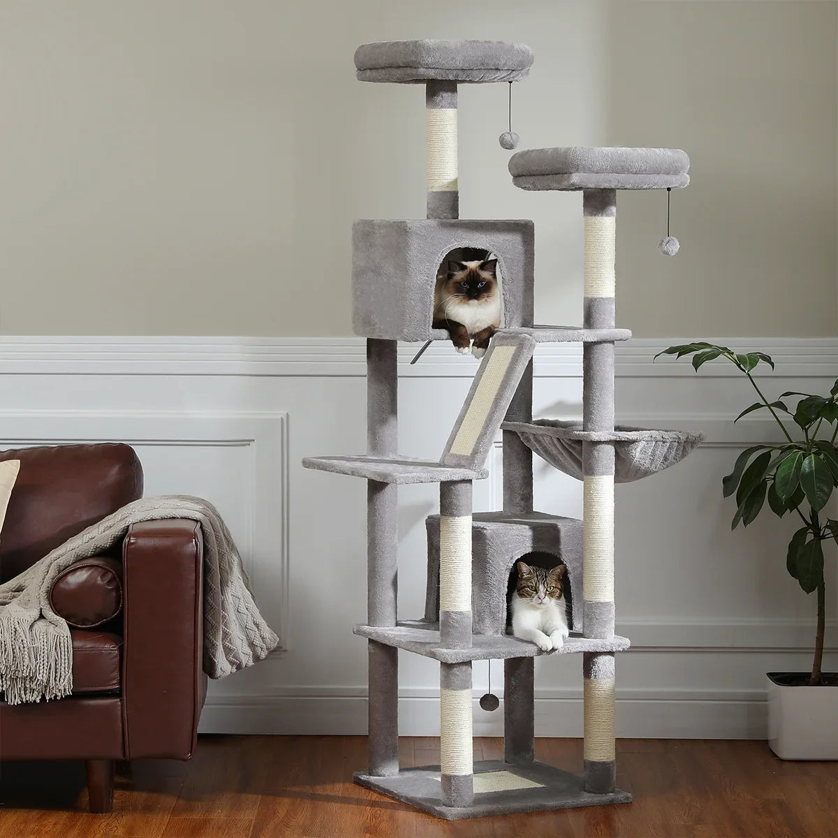 Large Multi-Level Cat Tree with Plush Perches & Hammock | Indoor Kitty Co