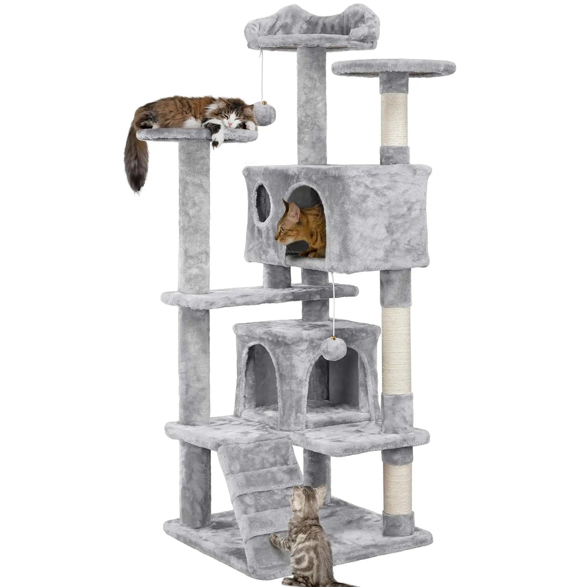 Large Multi-Level Cat Tree with Plush Perches & Hammock | Indoor Kitty Co