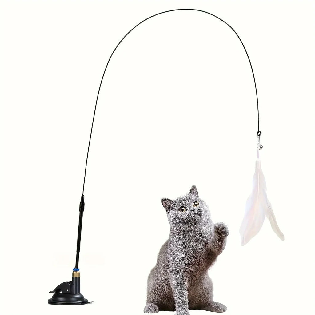 Bell & Feather Wand Cat Teaser with Suction Cup