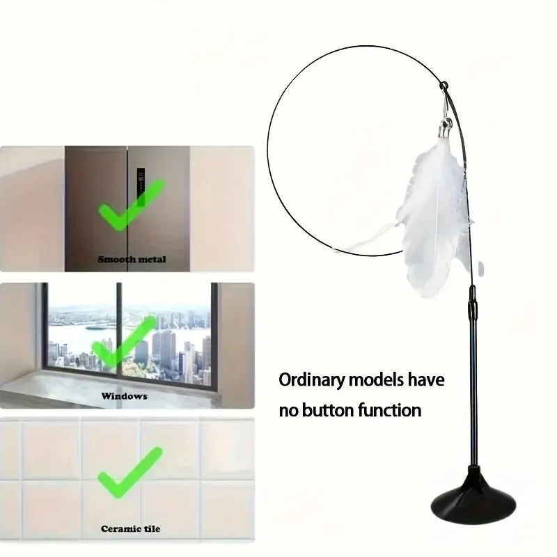 Bell & Feather Wand Cat Teaser with Suction Cup