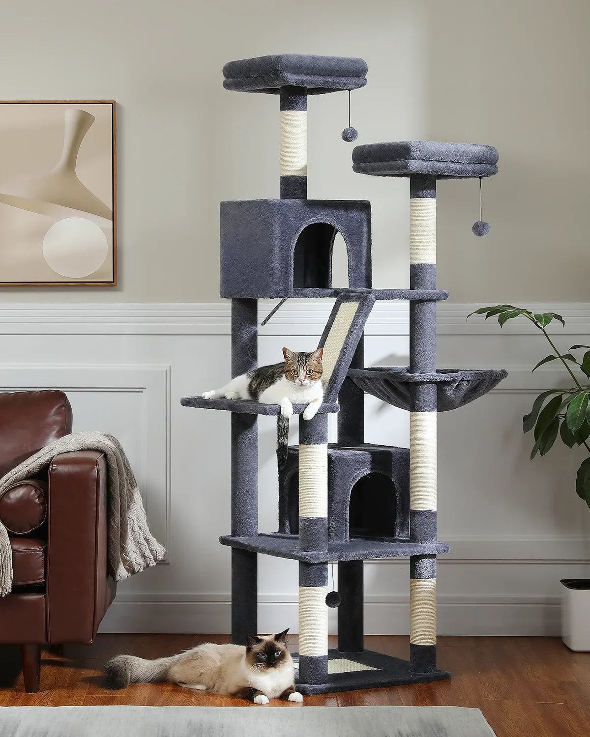 Large Multi-Level Cat Tree with Plush Perches & Hammock | Indoor Kitty Co