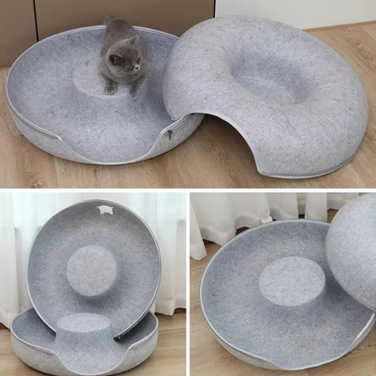 Donut Cat Bed & Interactive Felt Tunnel Toy | Indoor Kitty Co