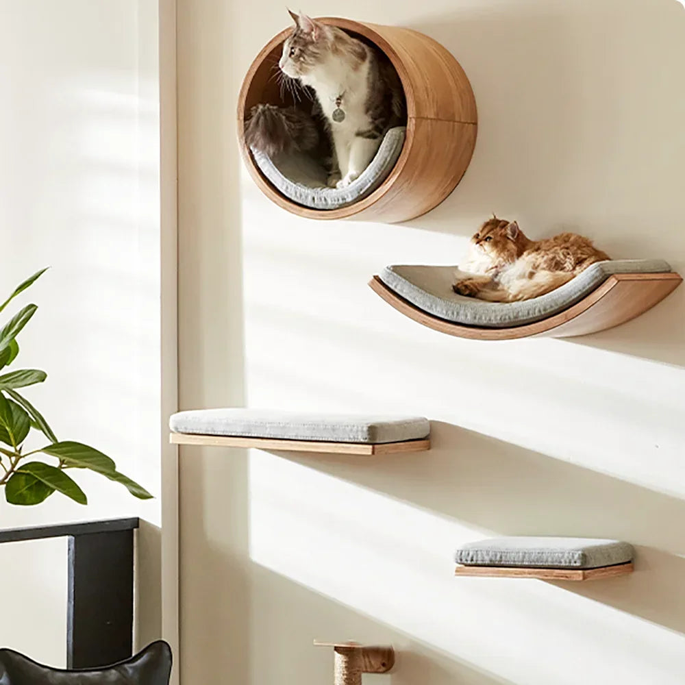 Wall Mounted Cat Tree with Hammock & Climbing Shelves | Indoor Kitty Co