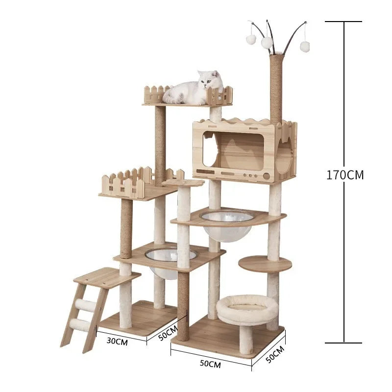 Large Wooden Cat Tree with Space Pod | Indoor Kitty Co