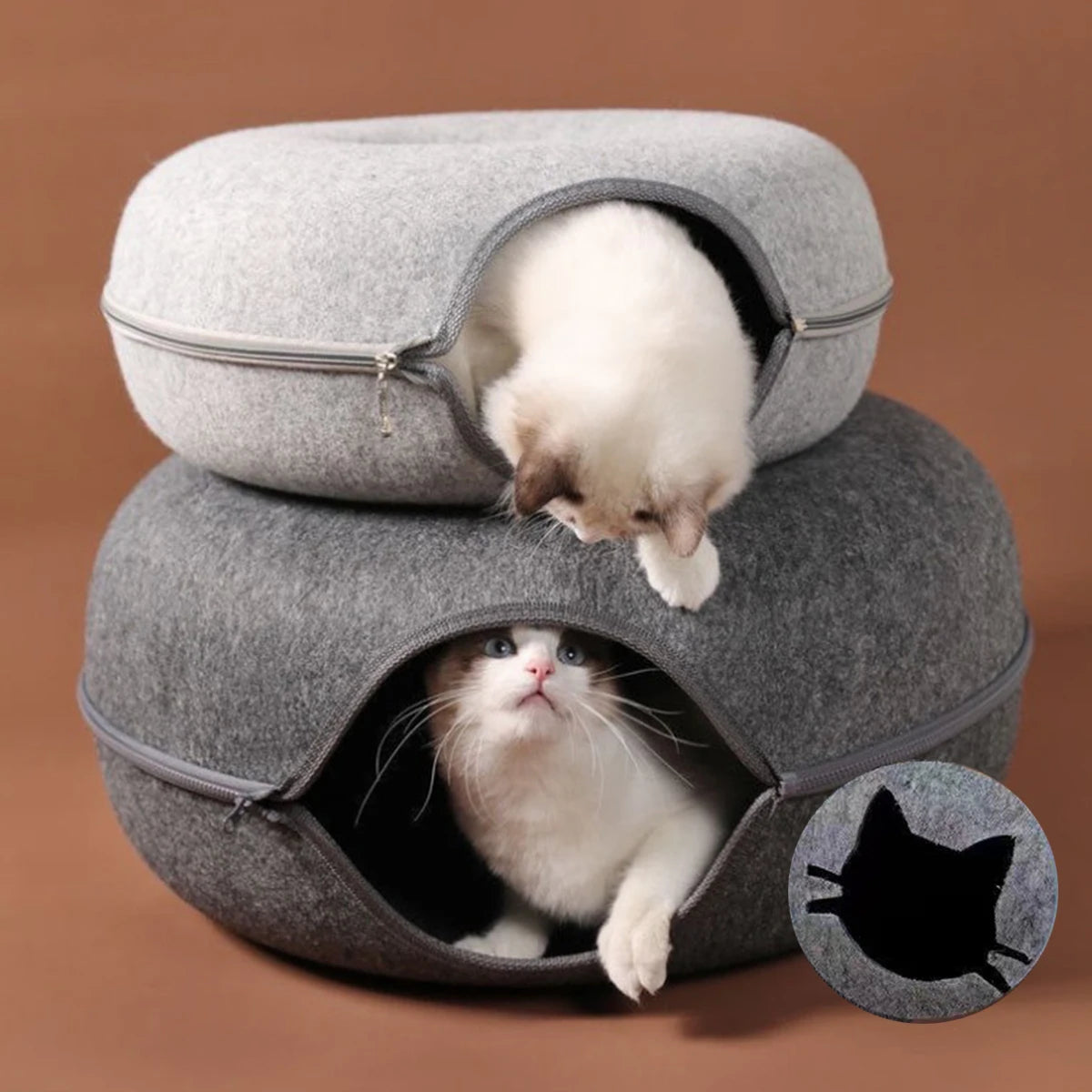 Donut Cat Bed & Interactive Felt Tunnel Toy | Indoor Kitty Co