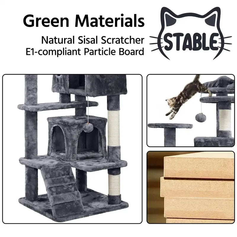 Large Cat Tree with 2 Cosy Condos & Scratching Posts | Indoor Kitty Co