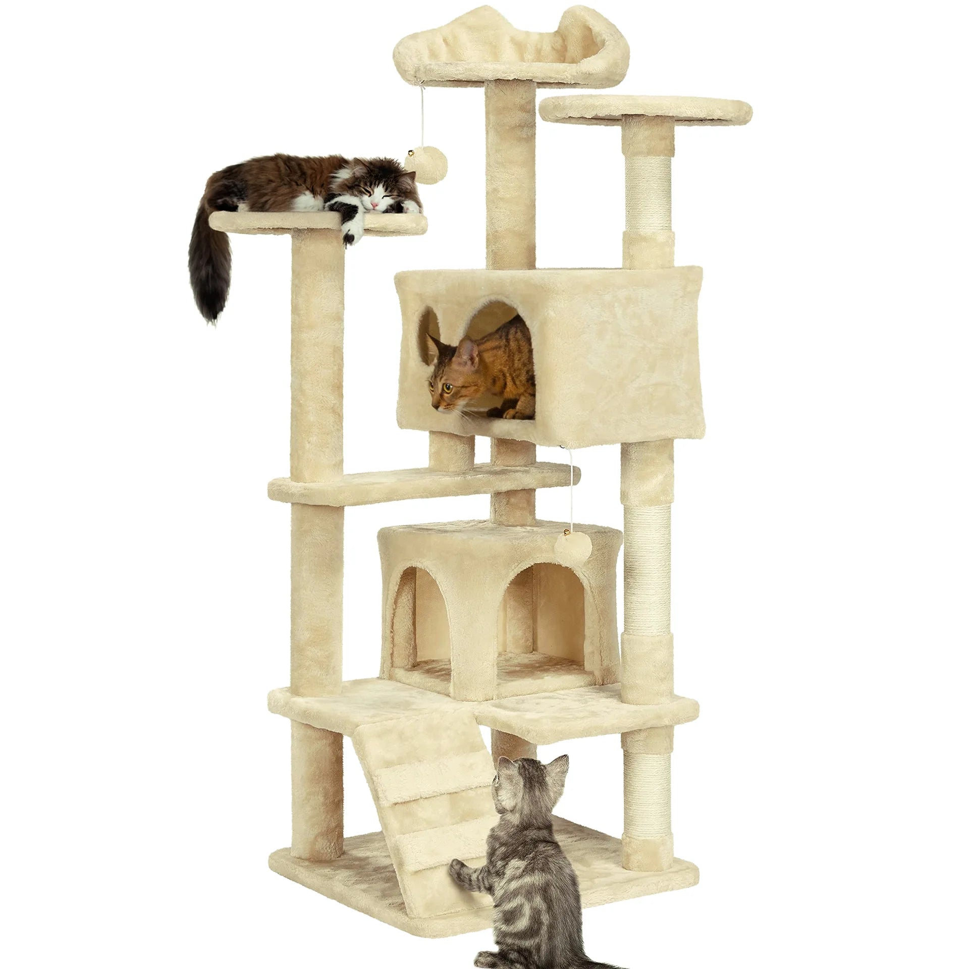Large Multi-Level Cat Tree with Plush Perches & Hammock | Indoor Kitty Co