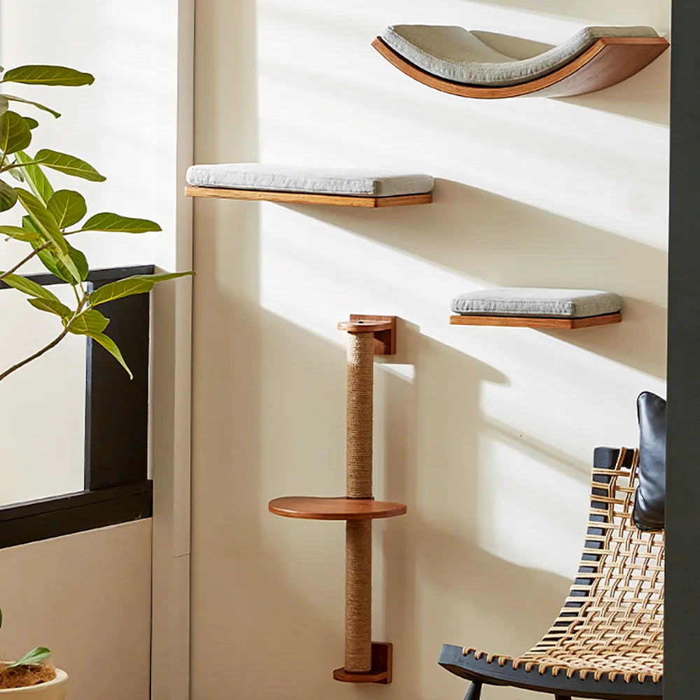 Wall Mounted Cat Tree with Hammock & Climbing Shelves | Indoor Kitty Co