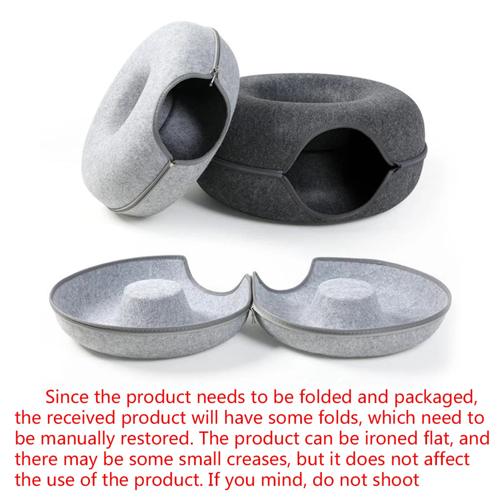 Donut Cat Bed & Interactive Felt Tunnel Toy | Indoor Kitty Co