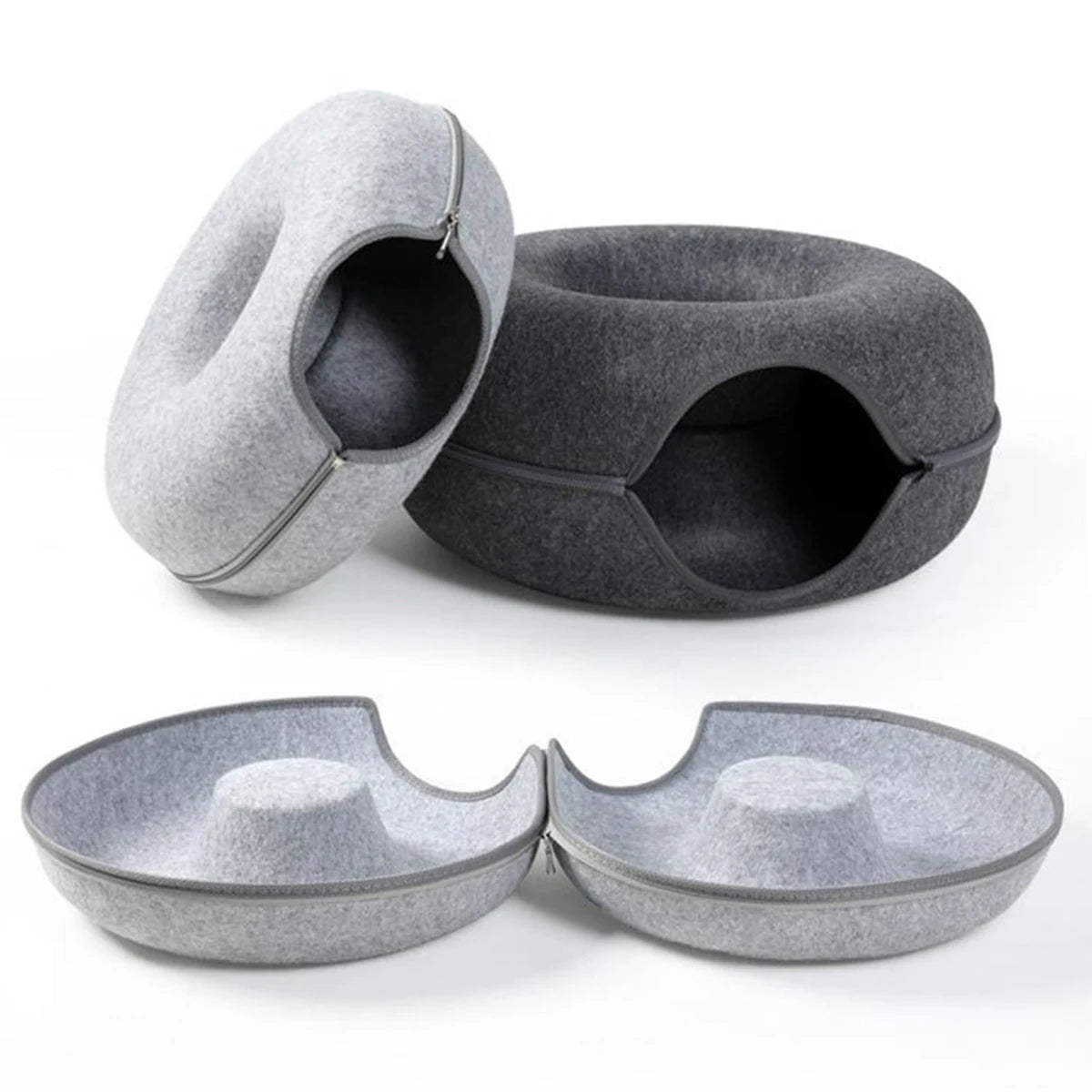 Donut Cat Bed & Interactive Felt Tunnel Toy | Indoor Kitty Co
