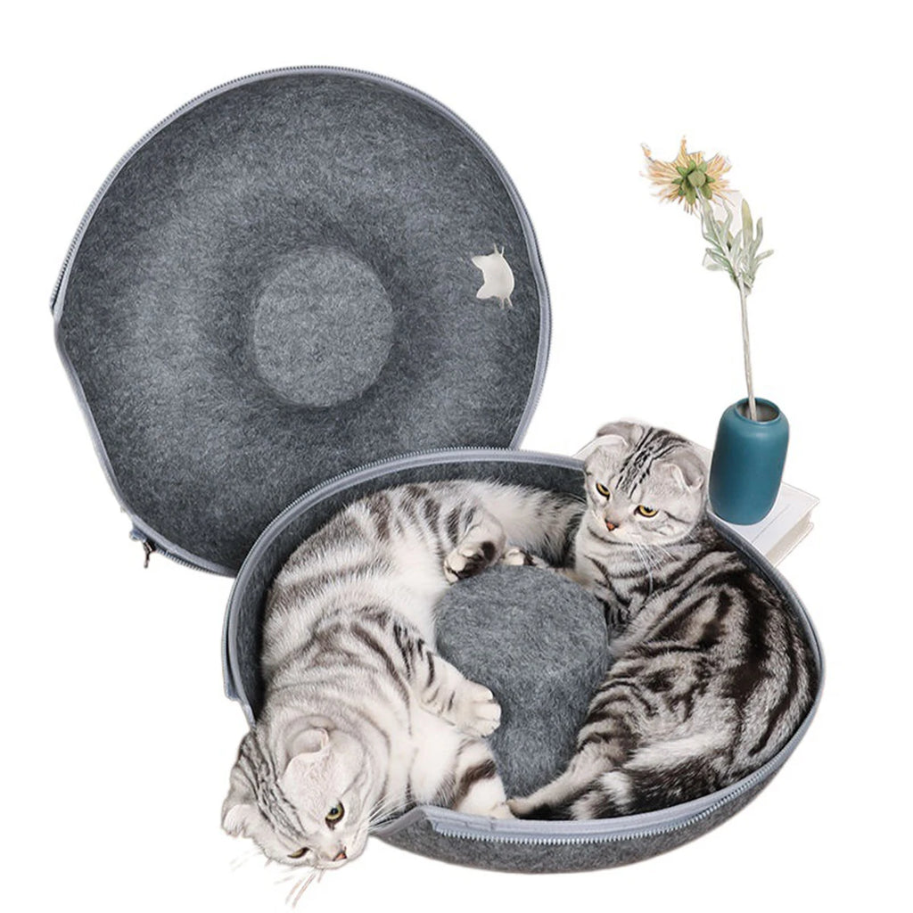 Donut Cat Bed & Interactive Felt Tunnel Toy | Indoor Kitty Co