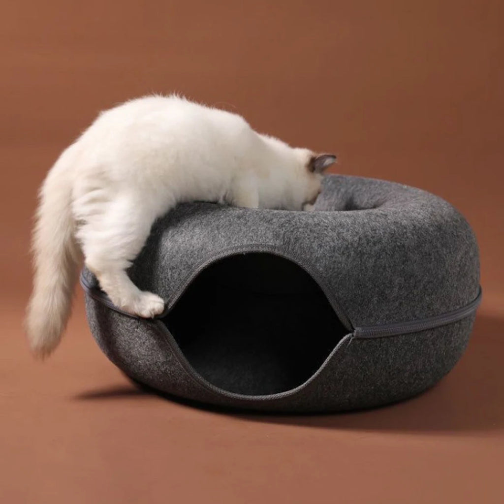 Donut Cat Bed & Interactive Felt Tunnel Toy | Indoor Kitty Co