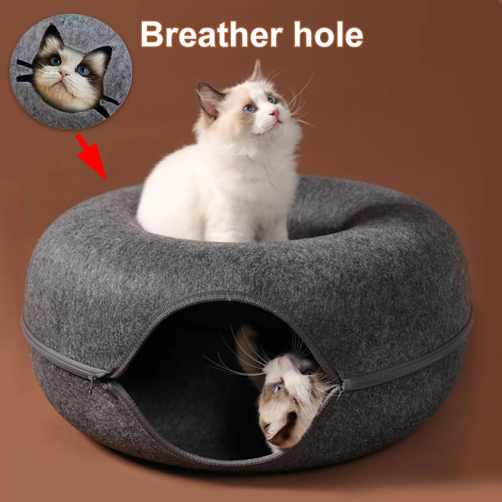 Donut Cat Bed & Interactive Felt Tunnel Toy | Indoor Kitty Co