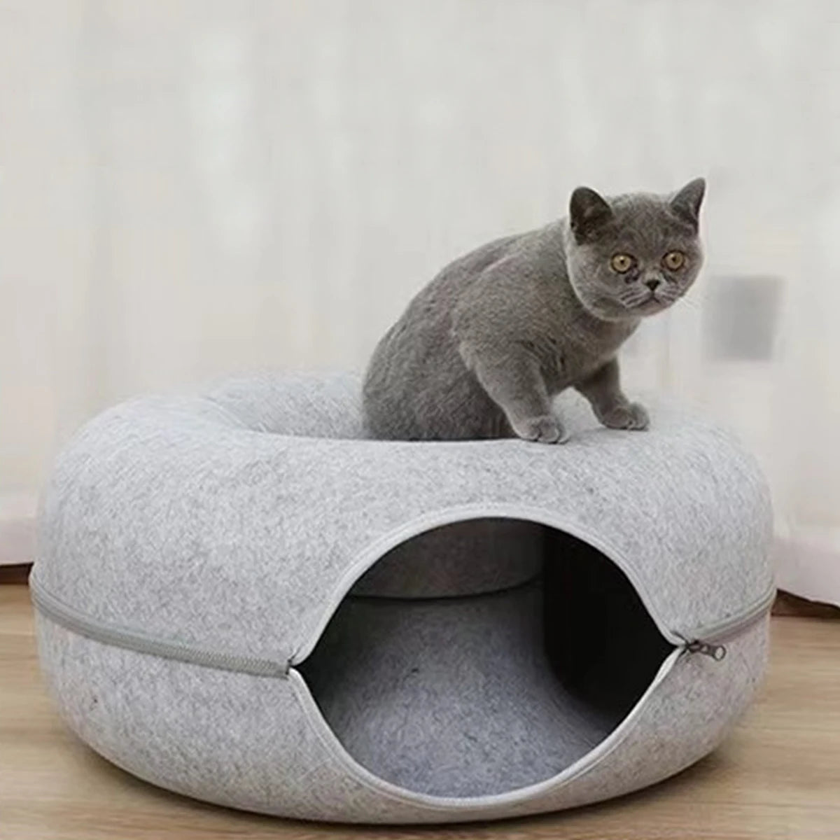 Donut Cat Bed & Interactive Felt Tunnel Toy | Indoor Kitty Co