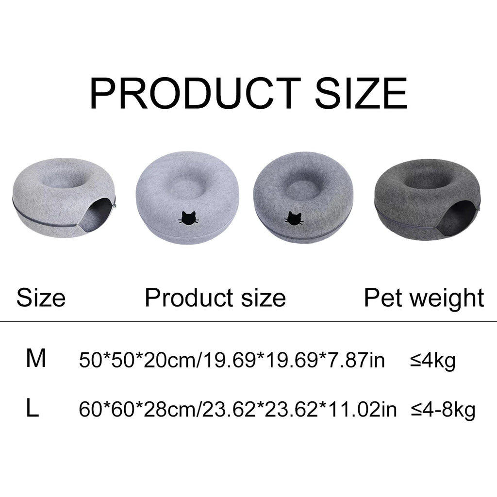 Donut Cat Bed & Interactive Felt Tunnel Toy | Indoor Kitty Co