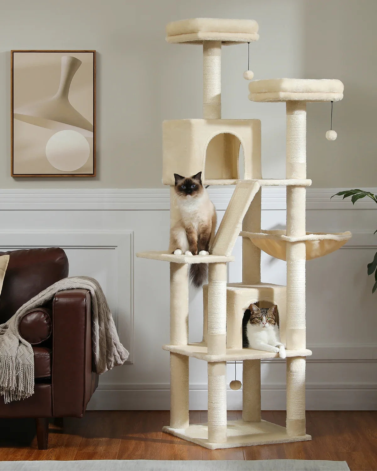 Large Multi-Level Cat Tree with Plush Perches & Hammock | Indoor Kitty Co