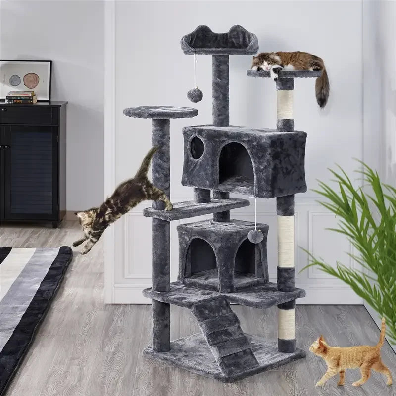 Large Cat Tree with 2 Cosy Condos & Scratching Posts | Indoor Kitty Co