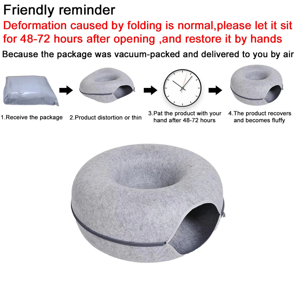 Donut Cat Bed & Interactive Felt Tunnel Toy | Indoor Kitty Co