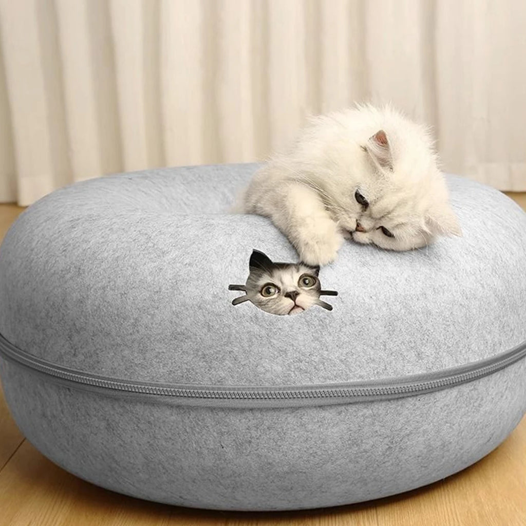 Donut Cat Bed & Interactive Felt Tunnel Toy | Indoor Kitty Co