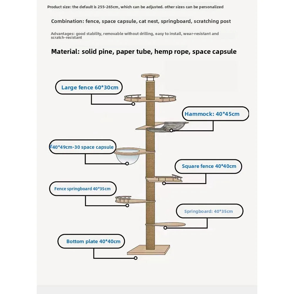 Adjustable Floor to Ceiling Cat Tree with Condo & Perches | Indoor Kitty Co