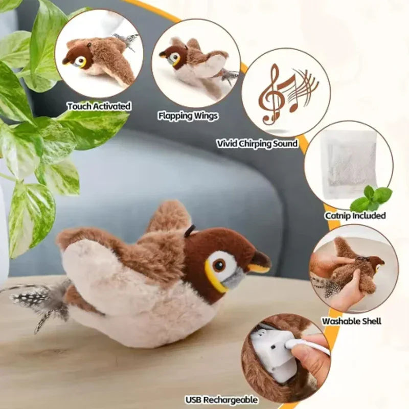 Touch-Activated Flapping Bird Cat Toy