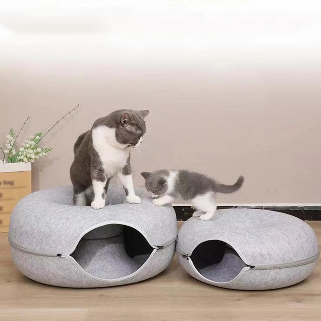Donut Cat Bed & Interactive Felt Tunnel Toy | Indoor Kitty Co